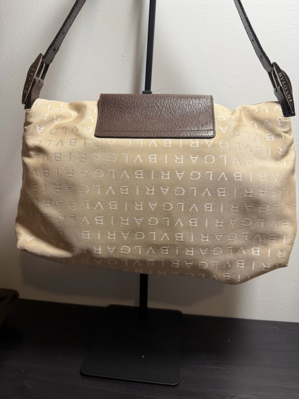 Bulgari Beige and Brown Logo Shoulder Bag with sealed COA - Picture 3 of 10